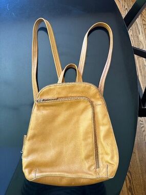 Gorgeous TIGNANELLO Tan Camel Leather Backpack Purse 2 Zip Sections Exc Cond